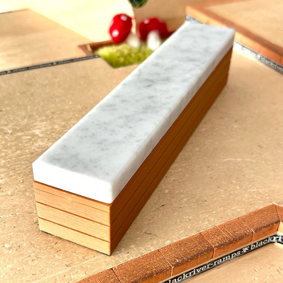 Rectangular fingerboard obstacle with marble top and 3d printed base, 